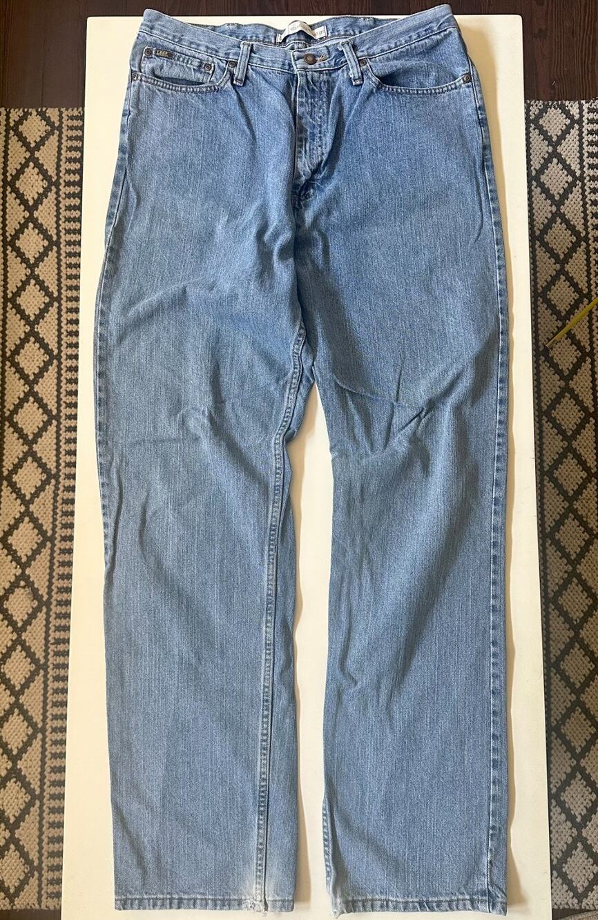 Lee Men's Relaxed Straight Leg Jeans 36x36 Light Blue Denim Made in Mexico